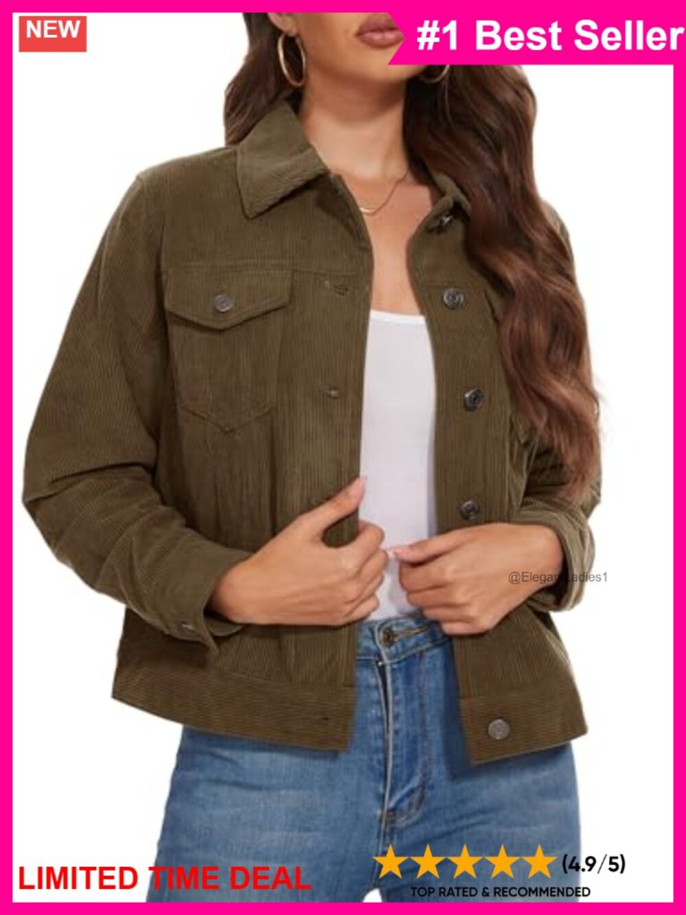 Womens Corduroy Cropped Button Down Shacket Casual Jacket